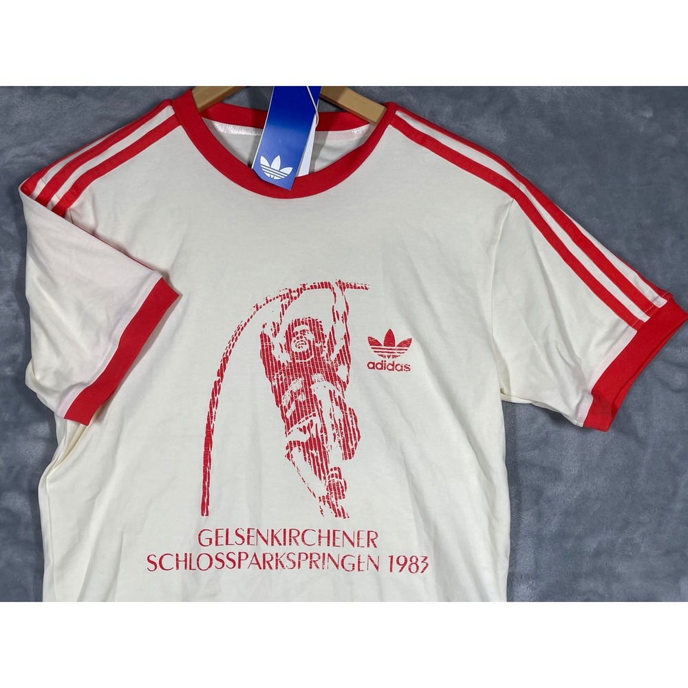 Adidas Originals 1983 Archive Series Ringer Tee Cream Red Womens XS JY2846 NEW - Picture 1 of 9